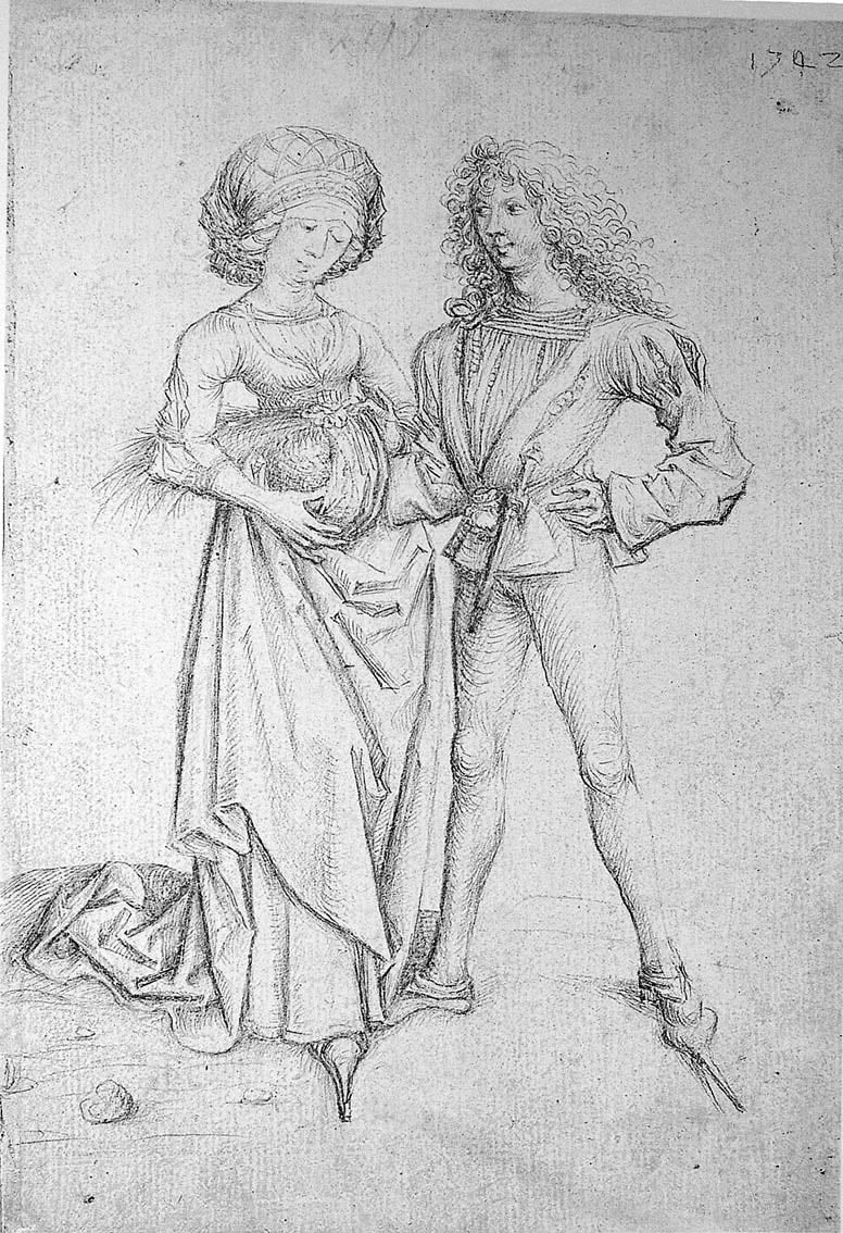 Standing Lovers, vintage artwork by Master of the Housebook, A3 (16x12") Poster Print