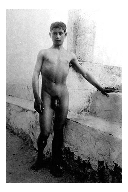 standing male nude by wall, historic photo by Wilhelm von Gloeden, 16x12"(A3) Poster