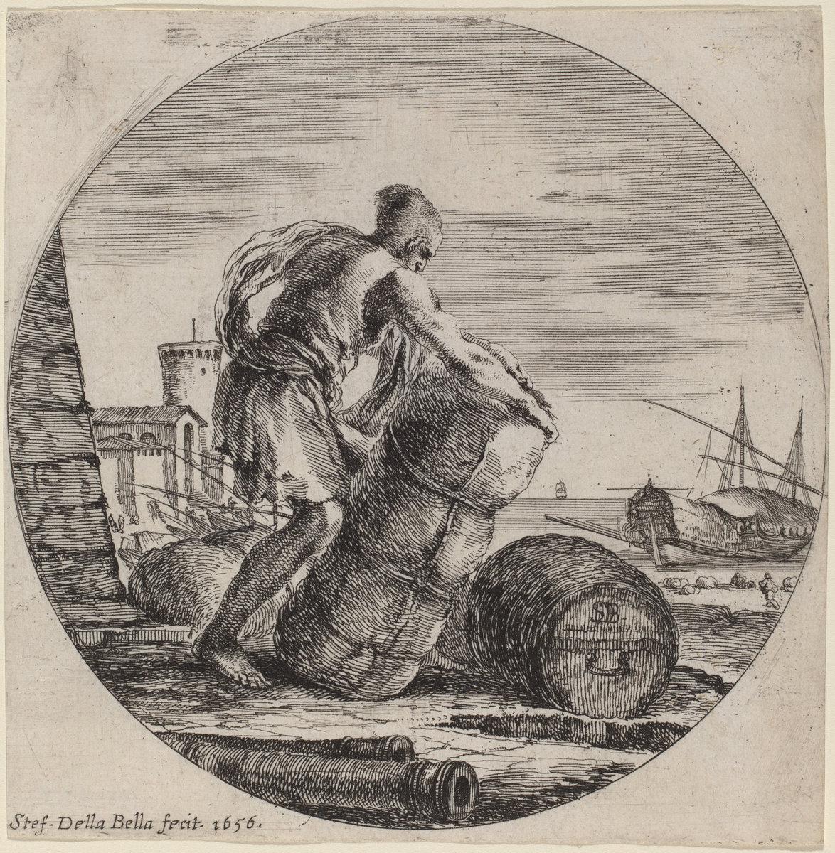 Stefano Della Bella:Galley Slave Hauling a Ship's Cargo,16x12"(A3) Poster