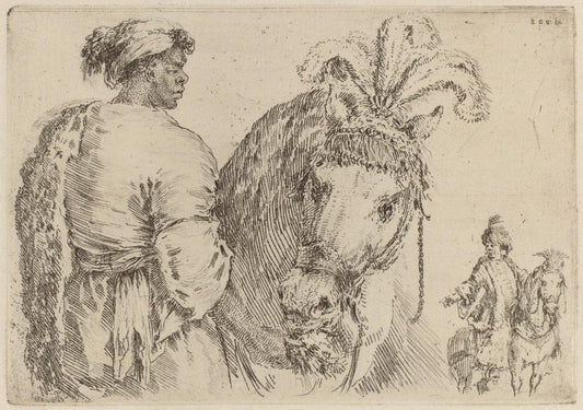Stefano Della Bella:Negro Feeding a Horse,16x12"(A3) Poster