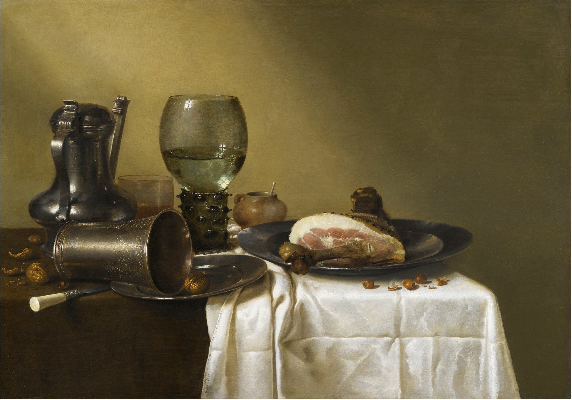 Still Life of a Pewte Kanne, a Roemer, etc., vintage artwork by Willem Claesz. Heda, 12x8" (A4) Poster