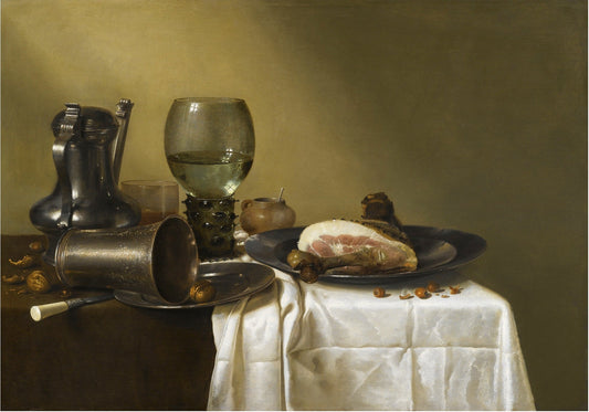 Still Life of a Pewte Kanne, a Roemer, etc., vintage artwork by Willem Claesz. Heda, 12x8" (A4) Poster