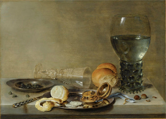 Still Life of a Roemer and a Façon de de Venie, etc., vintage artwork by Willem Claesz. Heda, 12x8" (A4) Poster