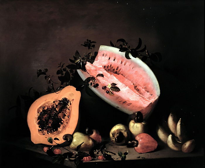 Still Life of Papaya by  Watermelon and Cashew, vintage art, modern poster print