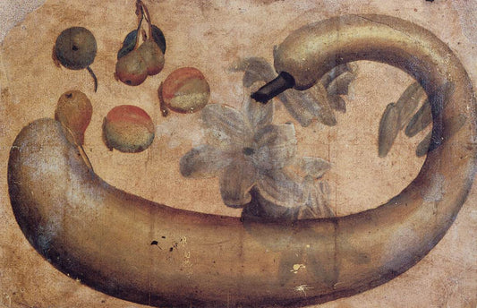 Still-Life of Squash, Lilies, Peaches, and Pears, vintage artwork by Simone Peterzano, A3 (16x12") Poster Print