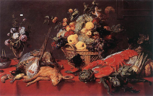 Still Life with a Basket of Fruit, vintage artwork by Frans Snyders, 12x8" (A4) Poster