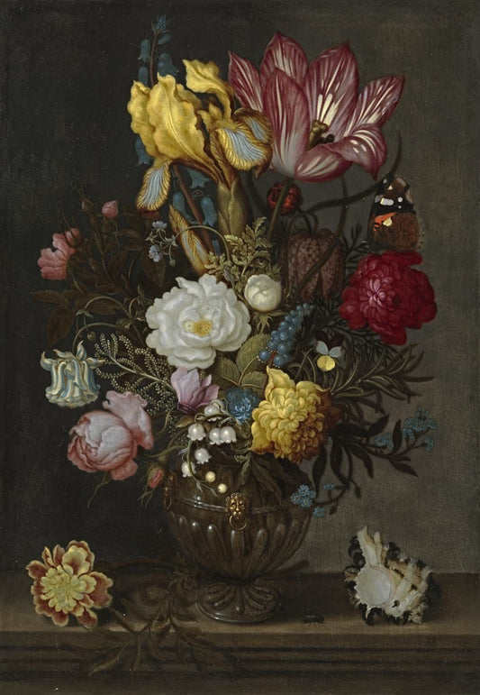 Still life with a bouquet of flowers in a glass vase, vintage artwork by Ambrosius Bosschaert (I), A3 (16x12") Poster Print