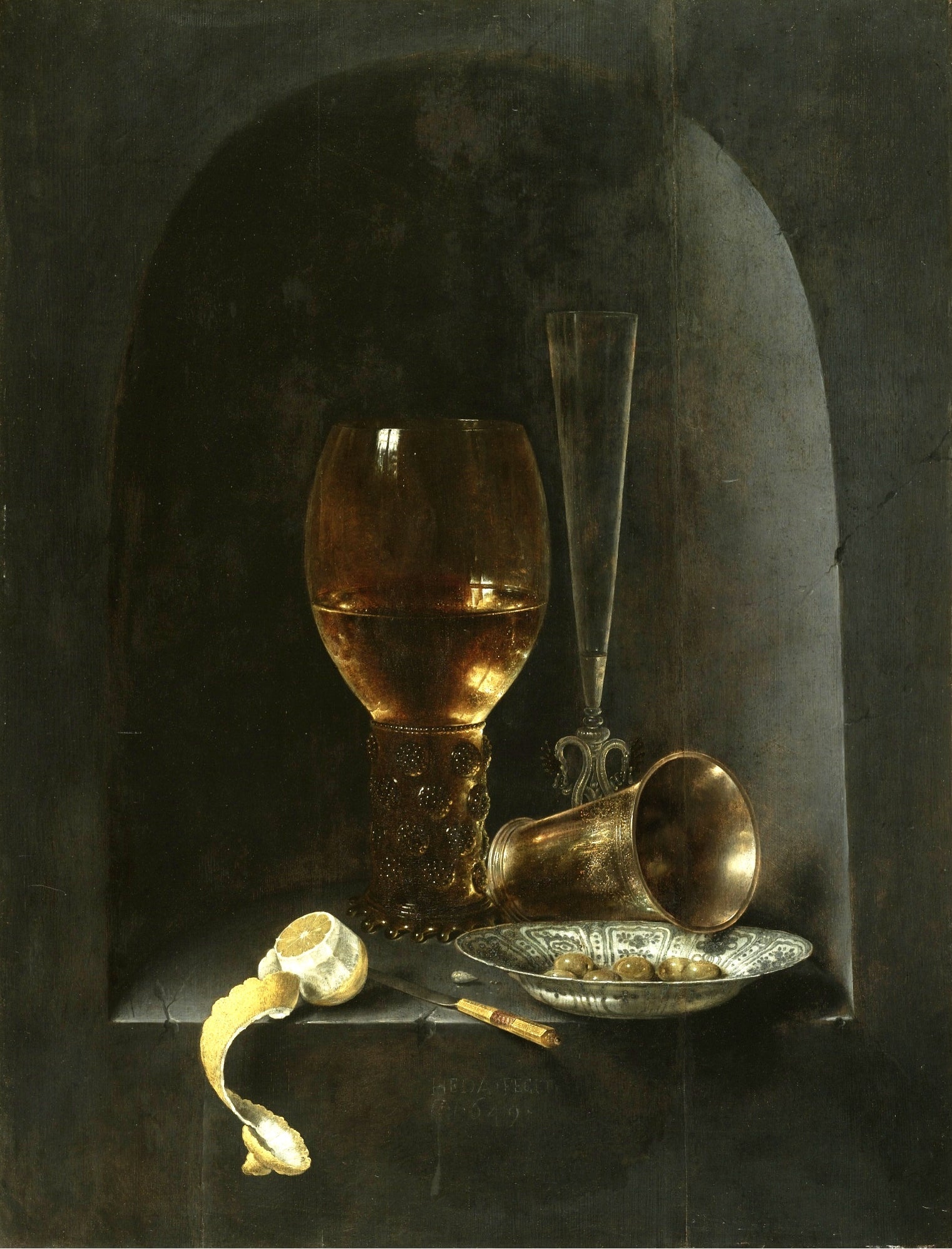 Still Life With A Roemer, a Fluted Wine-Glass, etc., vintage artwork by Willem Claesz. Heda, 12x8" (A4) Poster
