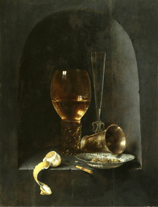 Still Life With A Roemer, a Fluted Wine-Glass, etc., vintage artwork by Willem Claesz. Heda, 12x8" (A4) Poster