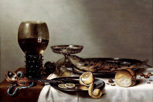 Still life with a roemer and watch, vintage artwork by Willem Claesz. Heda, 12x8" (A4) Poster