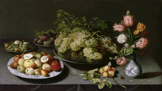 Still Life with Apples, Grapes and a Vase of Flowers, vintage artwork by Osias Beert, A3 (16x12") Poster Print
