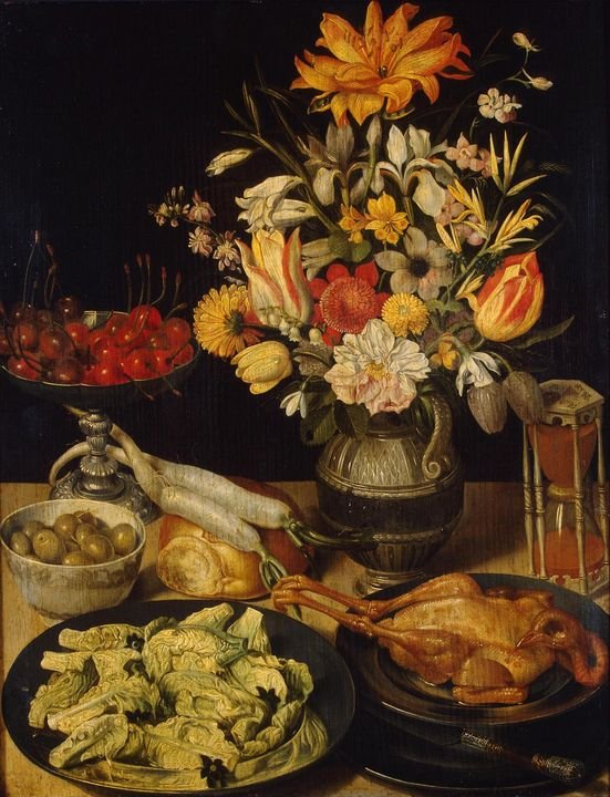 Still Life with Flowers and Snacks, vintage artwork by Georg Flegel, A3 (16x12") Poster Print