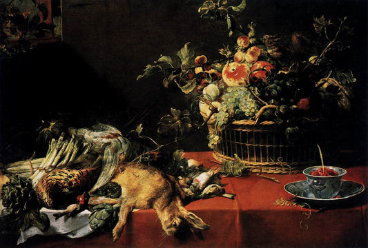 Still Life with Fruit Basket and Game, vintage artwork by Frans Snyders, 12x8" (A4) Poster