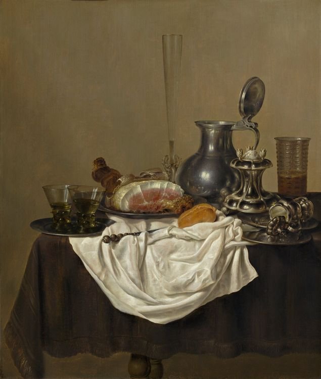 Still Life with Ham, vintage artwork by Willem Claesz. Heda, 12x8" (A4) Poster