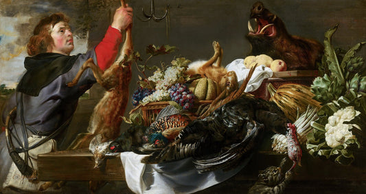 Still Life with Huntsman, vintage artwork by Frans Snyders, 12x8" (A4) Poster