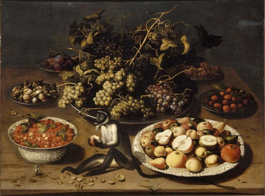 Still-life with Monkey, vintage artwork by Osias Beert, 12x8" (A4) Poster