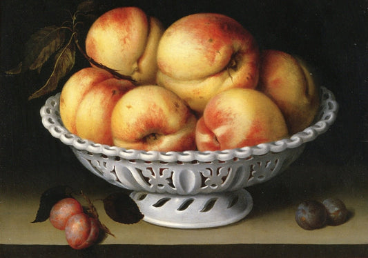 Still Life with Peaches in a White Porcelain Basket, vintage artwork by Fede Galizia, 12x8" (A4) Poster