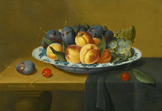 Still life with Peaches, Plums and Grapes, vintage artwork by Jacob van Hulsdonck, 12x8" (A4) Poster