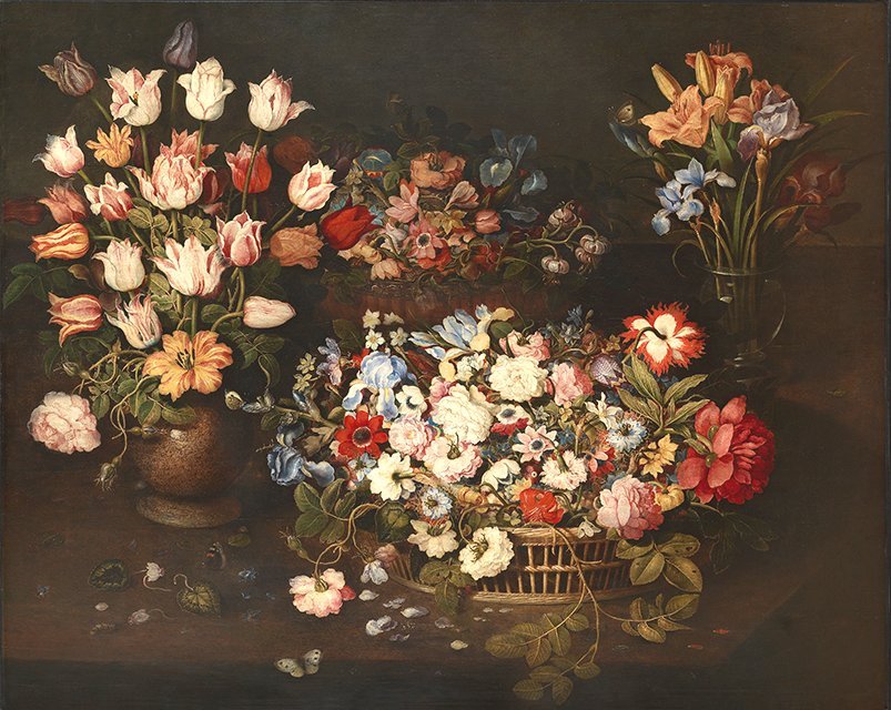 Still life with roses in an Asian bowl with a butterfly and dragonfly, vintage artwork by Osias Beert, 12x8" (A4) Poster
