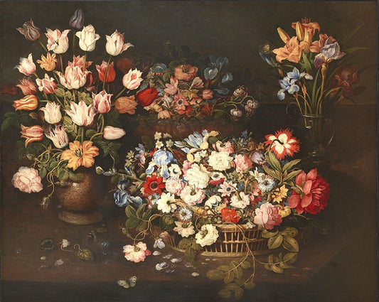 Still life with roses in an Asian bowl with a butterfly and dragonfly, vintage artwork by Osias Beert, 12x8" (A4) Poster