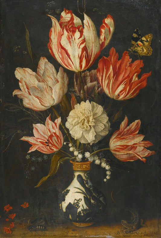 Still Life with Tulips and Insects, vintage artwork by Balthasar van der Ast, 12x8" (A4) Poster