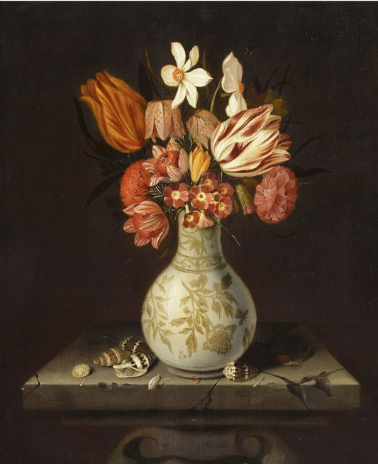 Still Life with Tulips, Crocuses, Primroses and other Flowers, vintage artwork by Jean-Baptiste Fornenburgh, 12x8" (A4) Poster