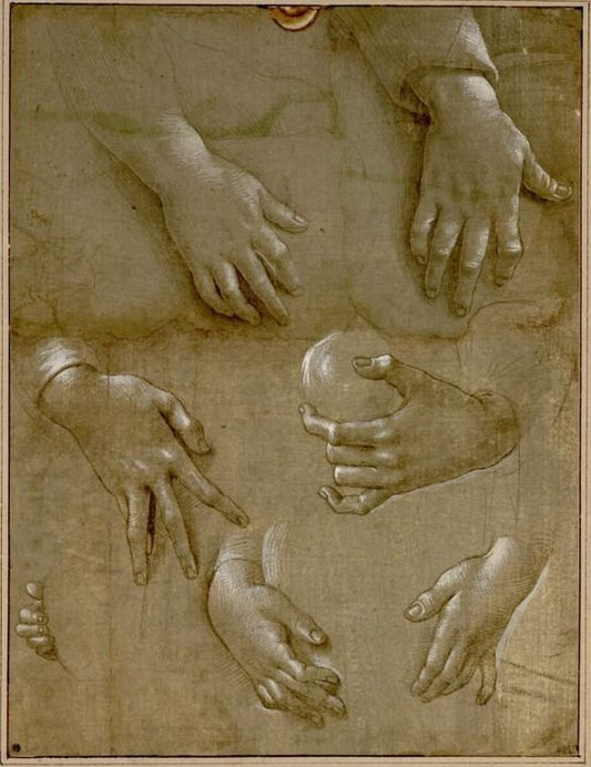 Studies of Hands, vintage artwork by Raffaellino del Garbo, A3 (16x12") Poster Print