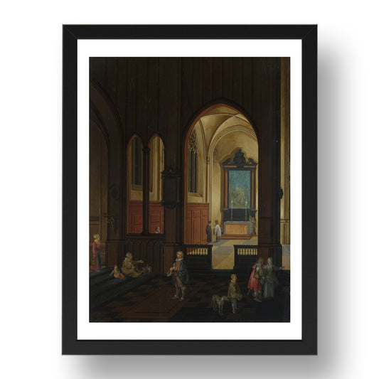 Studio of Pieter Neeffs the Elder: View of a Chapel at Evening, Poster in 17x13"(A3) Frame