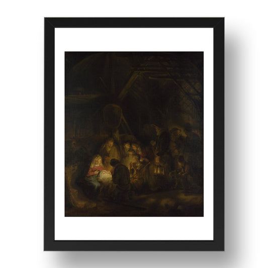 Studio of Rembrandt: The Adoration of the Shepherds, Poster in 17x13"(A3) Frame
