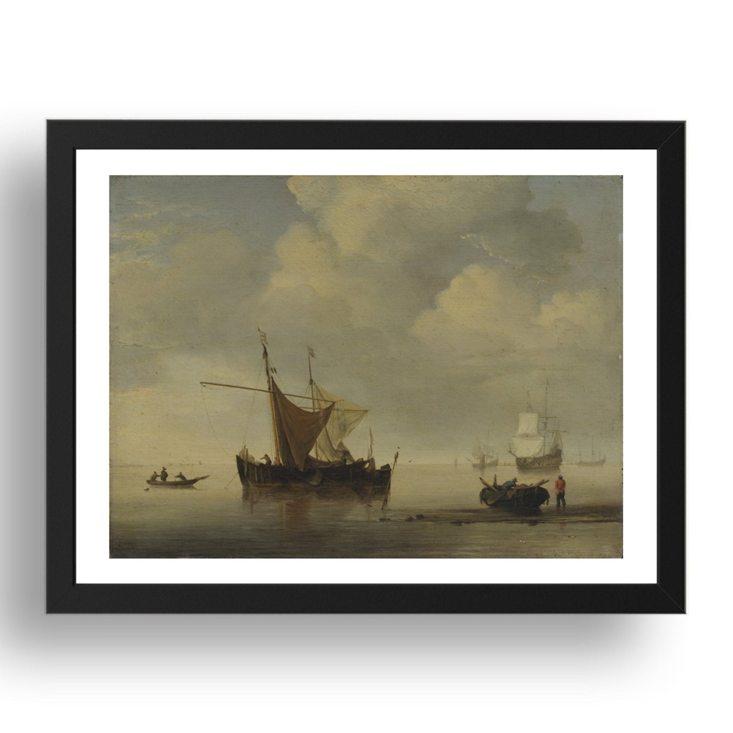 Studio of Willem van de Velde: Calm: Two Dutch Vessels, Poster in 17x13"(A3) Frame
