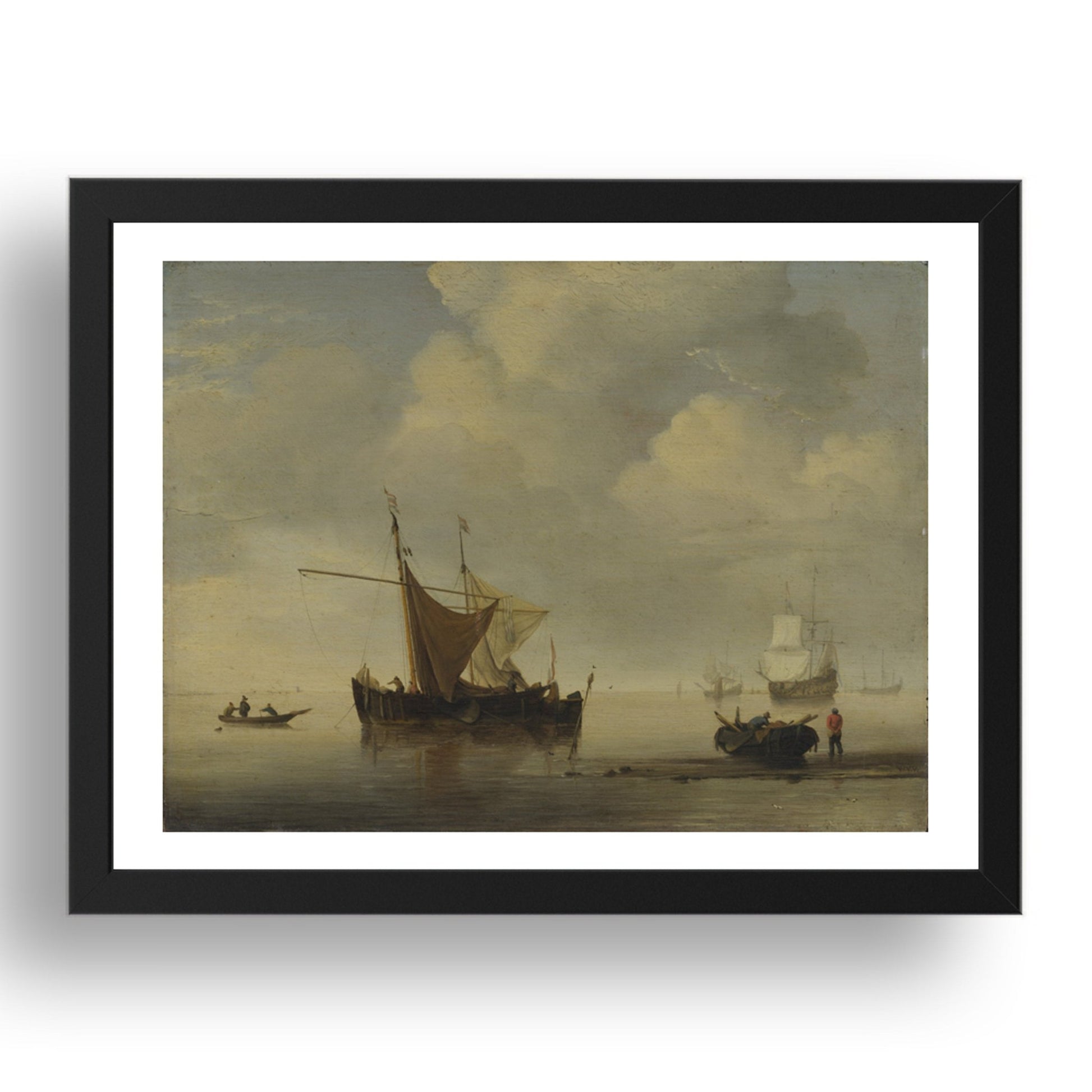Studio of Willem van de Velde: Calm: Two Dutch Vessels, Poster in 17x13"(A3) Frame