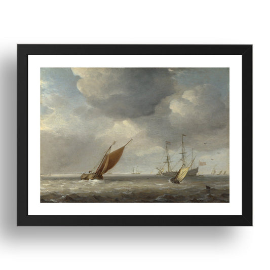Studio of Willem van de Velde: Small Dutch Vessels in a Breeze, Poster in 17x13"(A3) Frame