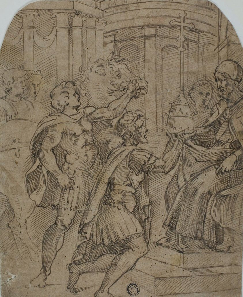 Study for the Emperor Constantine Offering the Tiara to Pope Sylvester by  After Raffaello Sanzio, called Raphael, 23x16"( A2 size) Poster Print