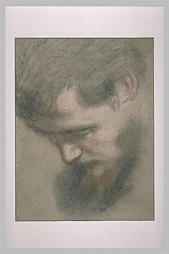 Study of a Bearded Man, Head Facing Down, vintage artwork by Federico Barocci, 12x8" (A4) Poster