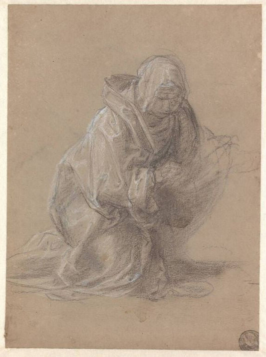 Study of a Kneeling Woman, vintage artwork by Fra Bartolomeo, A3 (16x12") Poster Print