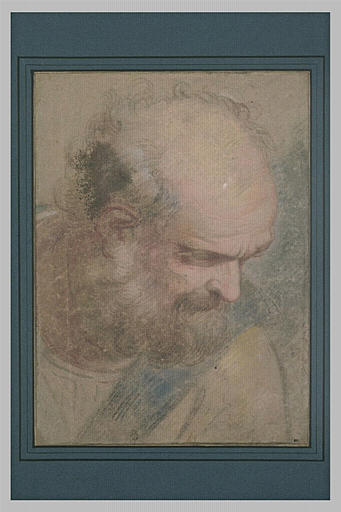 Study of an Old Man Head Turned Right, vintage artwork by Federico Barocci, 12x8" (A4) Poster