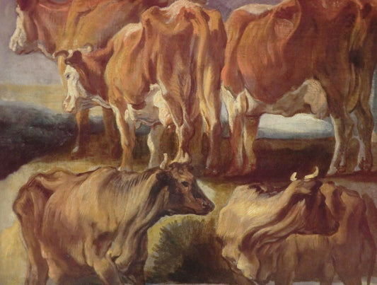 Study of Five Cows, vintage artwork by Jacob Jordaens, 12x8" (A4) Poster