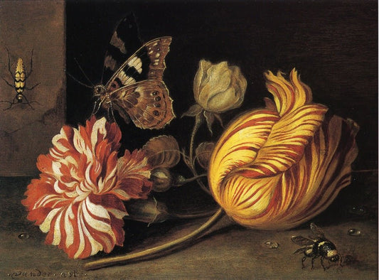 Study of Flowers and Insects, vintage artwork by Balthasar van der Ast, 12x8" (A4) Poster