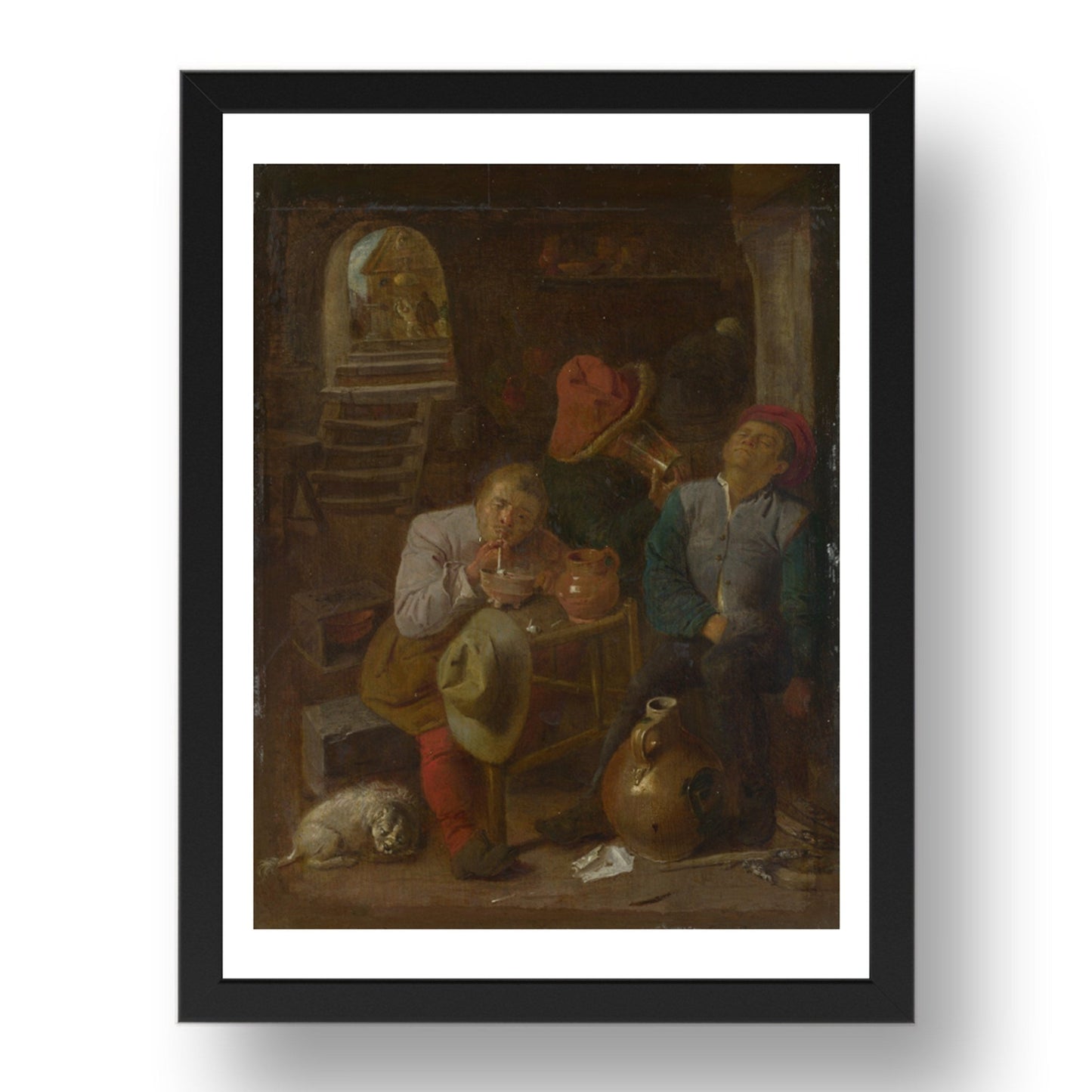 Style of Adriaen Brouwer: Four Peasants in a Cellar, Poster in 17x13"(A3) Frame