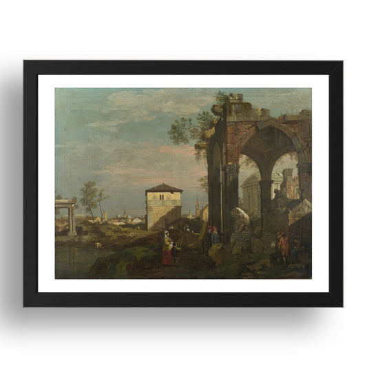 Style of Bernardo Bellotto: A Caprice Landscape with Ruins, Poster in 17x13"(A3) Frame