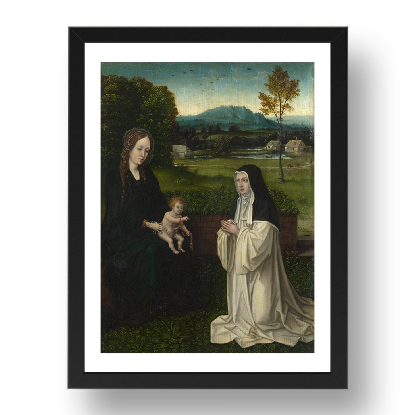 Style of Joachim Patinir: The Virgin and Child with a Cistercian Nun, Poster in 17x13"(A3) Frame