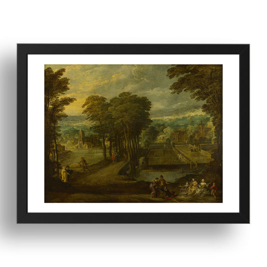 Style of Joos de Momper the Younger: A Music Party before a Village, Poster in 17x13"(A3) Frame