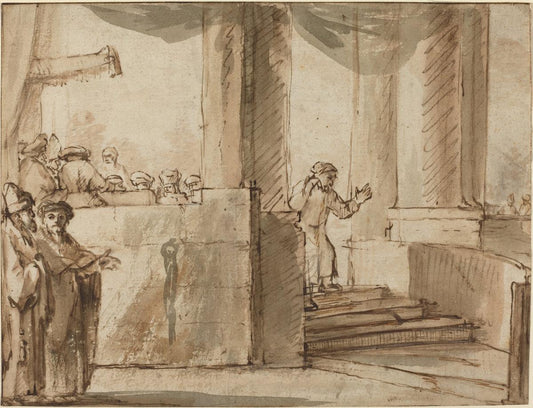 Style of Rembrandt van Rijn:pen and brown ink with brown and,16x12"(A3) Poster