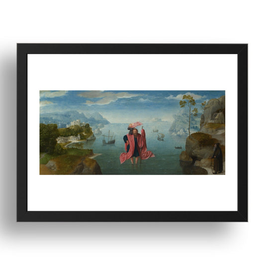 Style of the Master of the Female Half Lengths: Saint Christopher carrying the Infant Christ, Poster in 17x13"(A3) Frame