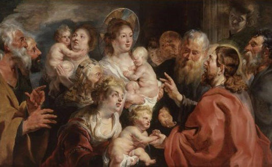Suffer the Little Children to Come Unto Me, vintage artwork by Jacob Jordaens, 12x8" (A4) Poster