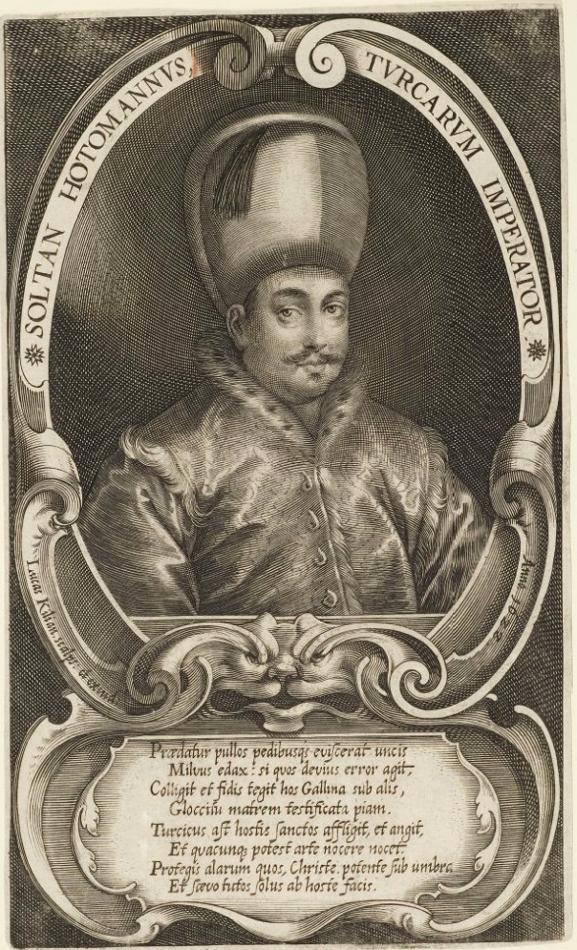 Sultan Osman (Soltan Hotomannus), vintage artwork by Lucas Kilian, 12x8" (A4) Poster