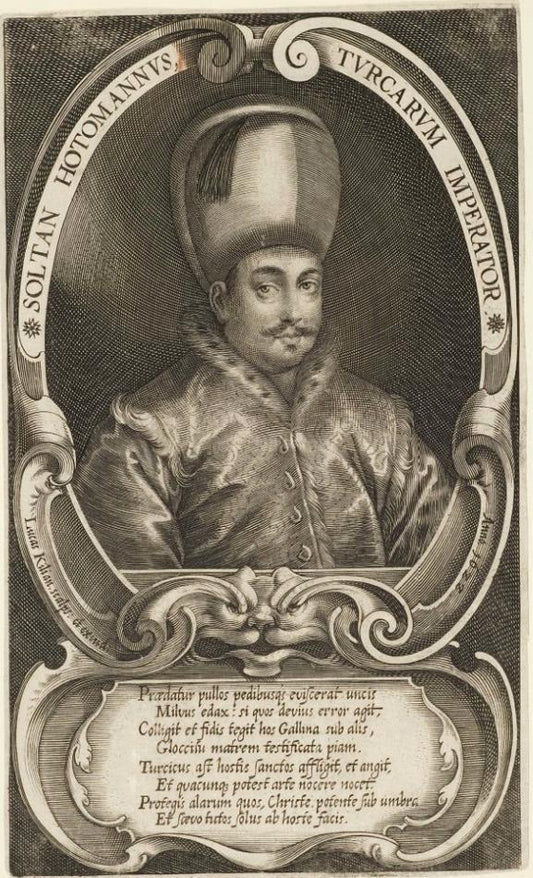 Sultan Osman (Soltan Hotomannus), vintage artwork by Lucas Kilian, 12x8" (A4) Poster
