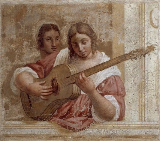 Suonatrice di chitarra, vintage artwork by Italian School 16th Century - Unknown, A3 (16x12") Poster Print