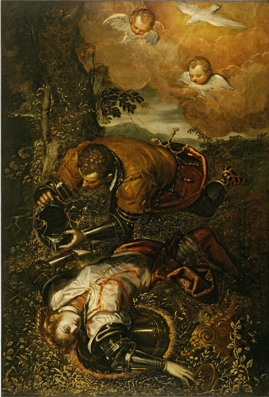 Tancred Baptizing Clorinda, vintage artwork by Domenico Tintoretto, A3 (16x12") Poster Print