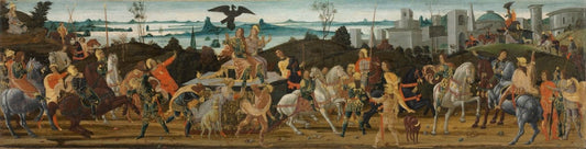 Tarquinius Priscus Entering Rome, vintage artwork by Jacopo del Sellaio, A3 (16x12") Poster Print